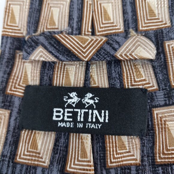 Betini Men's Necktie 58" L x 4" W Made in Italy 100% Silk Charcoal Grey & Brown - Picture 2 of 7